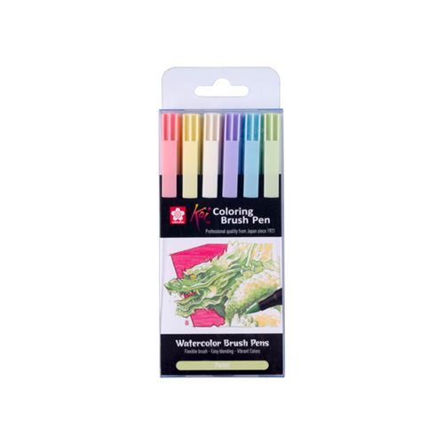 Feutres - Aquarelle - Pointe pinceau - 6 couleurs pastel - Sakura - Koi - Dessin