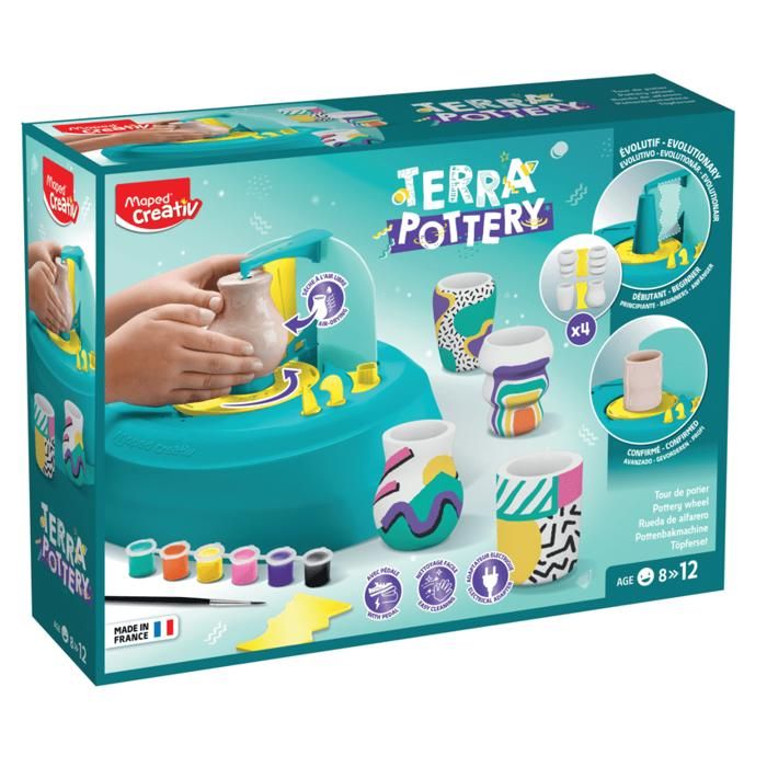 Kit de Poterie pour Enfants - Maped Creativ - Terra Pottery - Tour de potier motorisé - Dès 8 ans - Multicolore