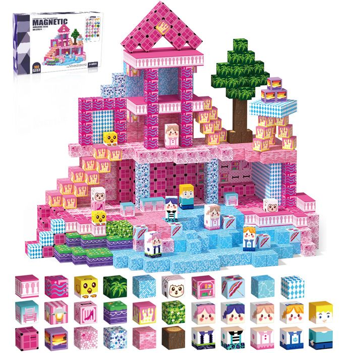 Blocs de Construction magnétiques2 cm par pièce Blocs de Construction magnétiques pour Enfants Jouet créatif 100 piècesRose