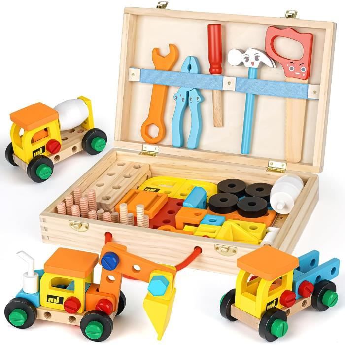 Jouet Enfant - Boîte à Outils en Bois - 53 Pièces - Éducatif - Sécurisé