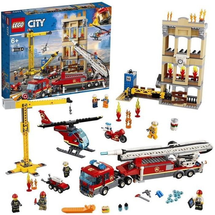 LEGO® City 60216 Les pompiers du centre-ville avec camion de pompiers Grue Hélicoptère Moto et Jouet pour Enfants 6 ans et +