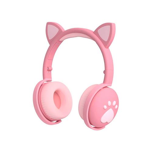 Casque Bluetooth sans fil pour enfants Petites oreilles avec empreinte rose