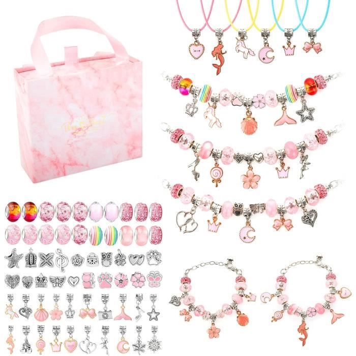Cadeau Kit Bracelet de Fabrication pour Jouet Creation Bijoux Enfants Loisirs Créatifs Fille 4-12 Anos Rose