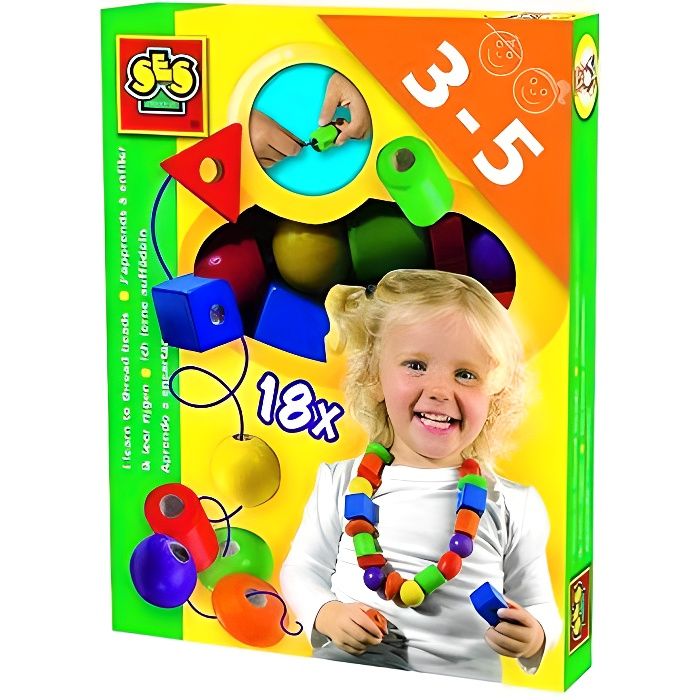 SES CREATIVE - Japprends à enfiler des perles - Set de grosses perles - Mixte - À partir de 3 ans
