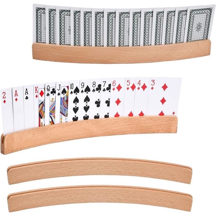 Jeu de cartes - Porte-Cartes à Jouer en Bois - Lot de 4 - Support de Poker Jouer Enfants Adultes