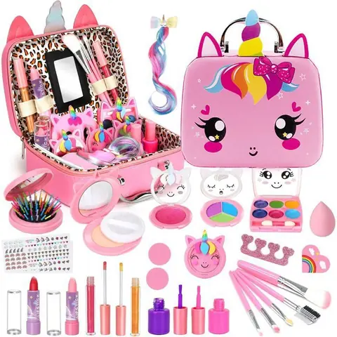 Jouet Filles Ensemble de Maquillage Enfants 25PCS Trousse de Maquillage Cosmétique Lavable Jouet de Maquillage