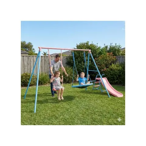 Balançoire double avec toboggan - HJKJYX-Bleu et rose - Convient aux enfants âgés de 3 ans et plus