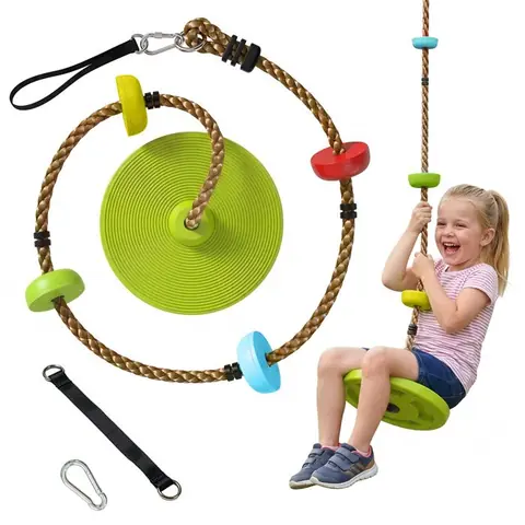 Corde descalade Balancoire - AIYAPLAY - plateformes et siège disque sangle et mousqueton - PE- 190 cm - vert