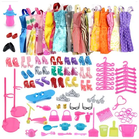 Ensemble de 85 vêtements lot de 10 vêtements et 75 accessoires pour poupées Barbie cadeaux pour filles