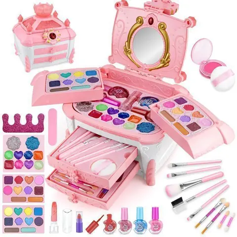 Maquillage Enfant Fille - 50 PCS Trousse de Maquillage Cosmétique Lavable Cadeau de Noël Anniversaire