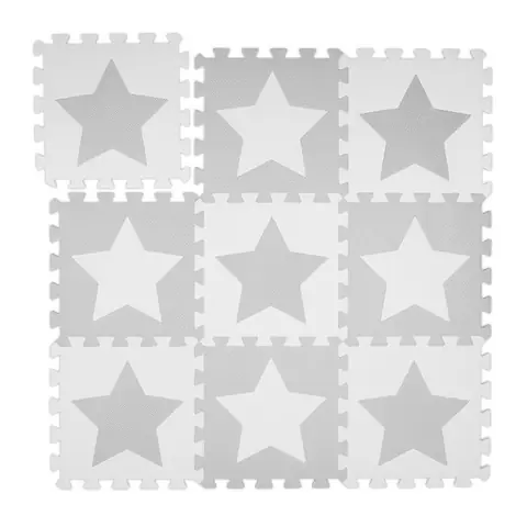 Relaxdays Tapis puzzle étoiles 9 carrés 18 pièces mousse EVA sans substances nocives dalle jeu 91x91 cm gris clair
