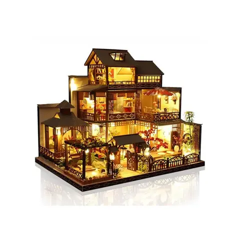Kit maquette maison miniature - GENERIQUE - Cour de Loisirs (3D bois) - Lumières LED chaudes - À assembler - 40 8x32x8 5 cm