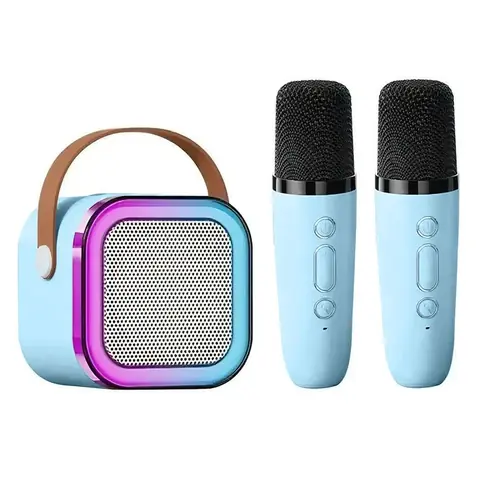 Mini Karaoké Enfant avec 2 Microphone Sans Fil Machine de Karaoké Bluetooth Portable avec Lumières LED Cadeau de Noël pour