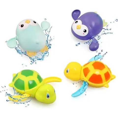 Jouets de Bain Bebe 4 Pièces Tortue Manchot Jeux de Bain pour Bebe Jeux Piscine Enfant pour 1 2 3 4 5 Ans Jouet de Bain Enfant