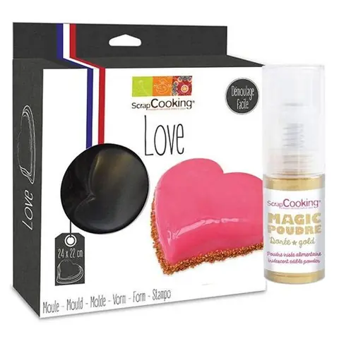 Moule à gâteau semi-rigide cœur + 1 poudre alimentaire irisée dorée