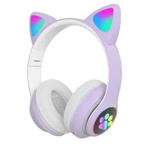 Casque Bluetooth Enfants - Mignon - Oreilles de Chat - LED Multicolores - Son Stéréo - Rechargeable