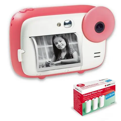 AGFAPHOTO Pack Realikids Instant Cam + 3 rouleaux Papier Thermique ATP3WH supplementaires - Appareil Photo Instantane Enfant, Ecran LCD 2,4', Batterie Lithium, Miroir Selfie et filtre photo - Rose
