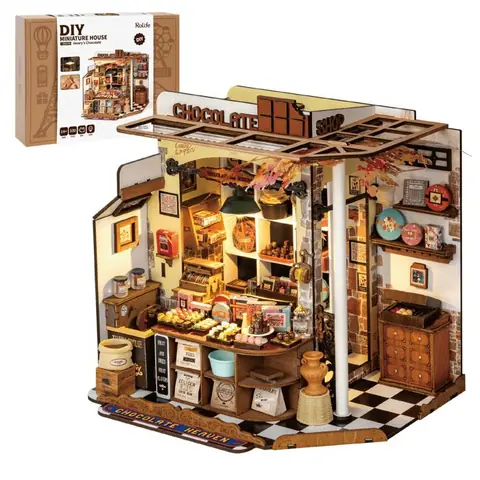 Puzzle 3D en bois à construire - ROBOTIME Kit de maison miniature à monter soi-même Henrys Chocolate