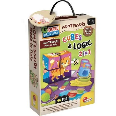 Jeu éducatif 2-en-1 - LISCIANI - Montessori Baby Bois - Cubes et logique - Animaux et associations - Dès 2 ans