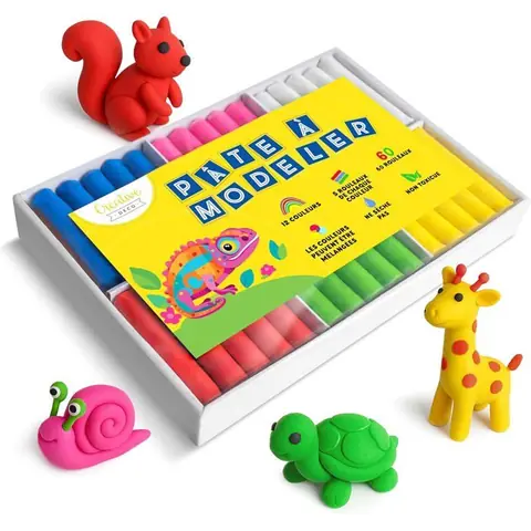 Pâte à modeler pour enfants - CREATIVE DECO - Set 60 - 12 couleurs - 5 barres/couleur - Non toxique CE