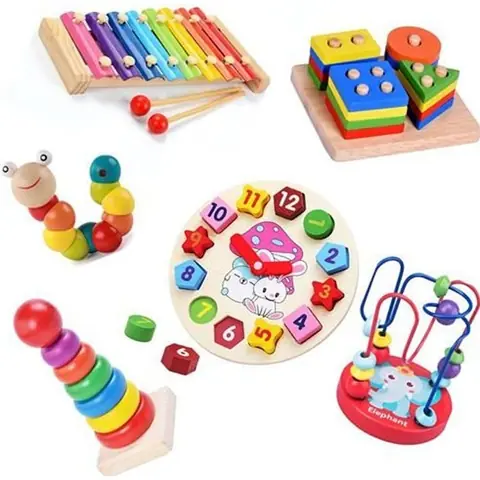 Jouets éducatifs - 6 pièces en bois - Sûrs et durables - Pour enfants de 1 à 3 ans - Cadeaux éducatifs