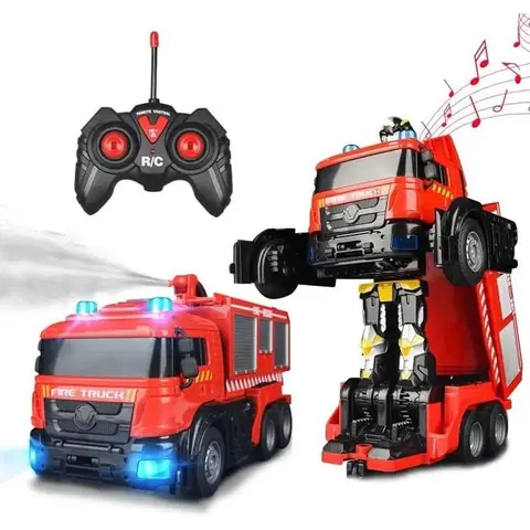 Camion de Pompiers Transformable Enfants Véhicule Radiocommandé Jouet Voiture Télécommandée Avec Lumières multi VOITURE ELECTRIQUE