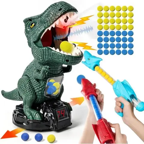 Jouets de tir de dinosaures jeu de tir à cible mobile 2 pistolets à air et 48 balles en mousse enregistrement des scores