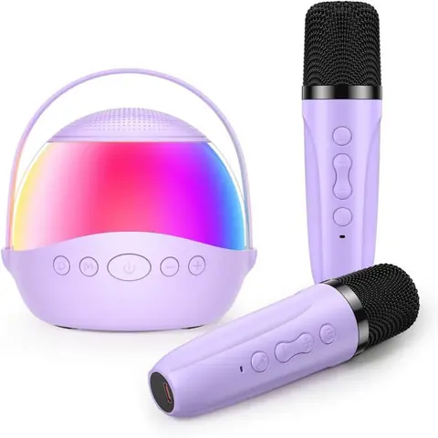 Micro Karaoke Enfant avec 2 Micro sans Fil - Cadeau Fille 3+ Ans Microphone Karaoké avec Lumière RGB et Effets de ChangementVoilet