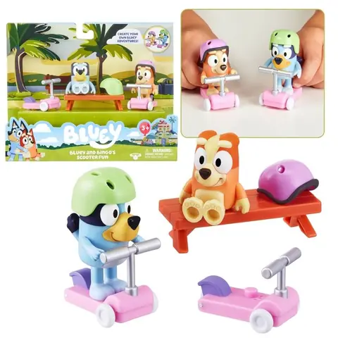 Bluey et Bingo Jeu de figurines de scooter figurines pour enfants 3+