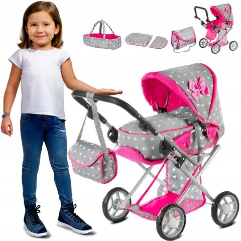 Poussette pour poupée 3-en-1 landau poussette et couffin poignée réglable sac et literie – Kinderplay (KP0200S)
