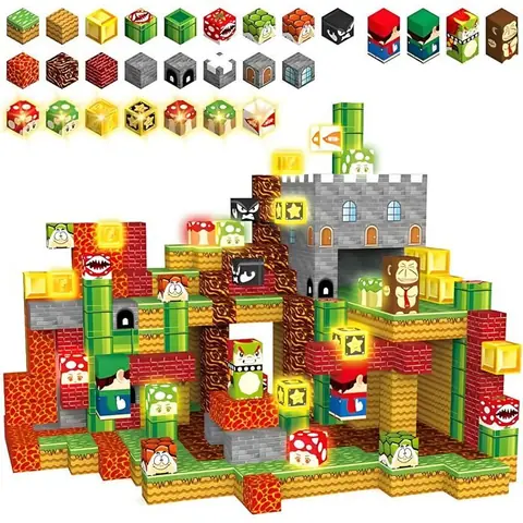 Briques Magnétiques Style Minecraft Château Lumineux 200 Pièces  Jeu de Construction Aventure 3+  Cadeau Enfant