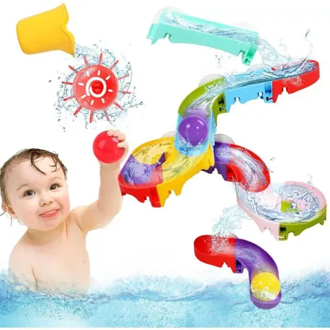 Jouets de bain pour enfants de 2 à 4 ans jeu de course de balles plus grosses toboggan aquatique avec ventouses puissantes