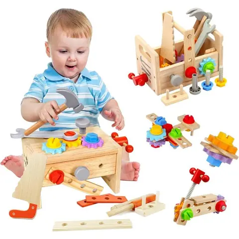Jouet en Bois Outil pour Enfant 2 Ans DIY 29 Pièces Jeux Avec Boîte à Outils Cadeau Garcon Fille 3 4 5 6 7 Ans