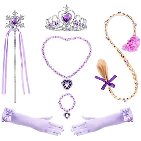 Princesse Dress Up Accessoires Filles Diadème Magie Collier Boucles doreilles Anneau Gants pour Cosplay Fête danniversaire -7 Pcs