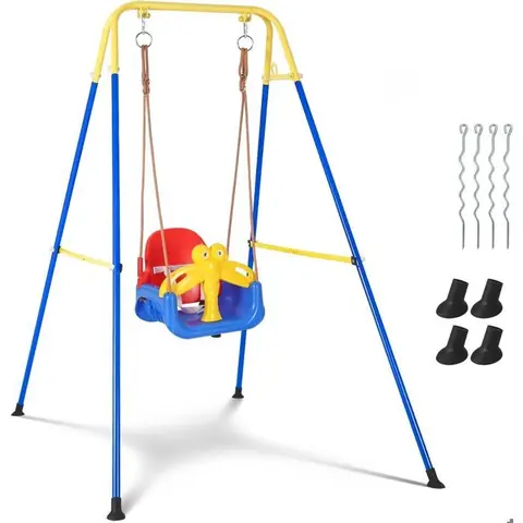 Balançoire 3 en 1 pour enfants -TOYS S-Matériau : PE + PP + fer-168 x 110 x 160cm