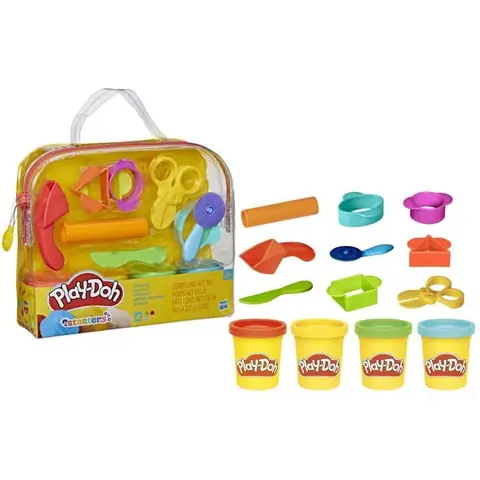 Play-Doh Mon 1er Kit 9 accessoires avec étui de rangement et 4 pots de pâte à modeler loisir créatif pour tout-petits Dès 3 ans