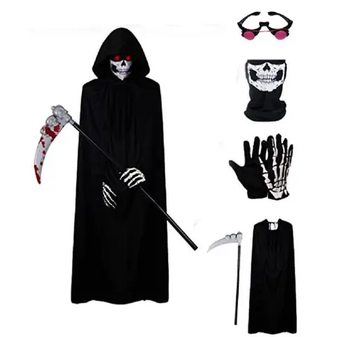 Ensemble De Déguisements DHalloween Effrayants Pour Enfants 5 Pièces Tenue De Faucheuse Aux Yeux Brillants Noirs
