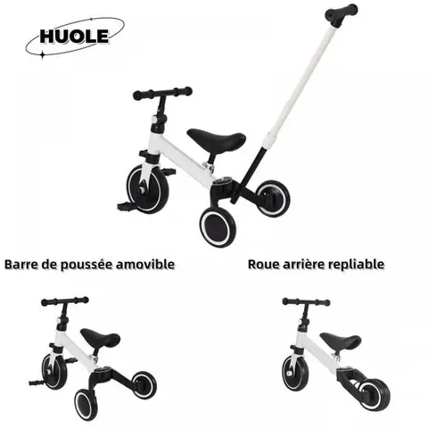 Vélo pour enfants-Tricycle avec poussoir - Pédale pliable - Blanc - Convient pour les âges de 18 mois à 4 ans