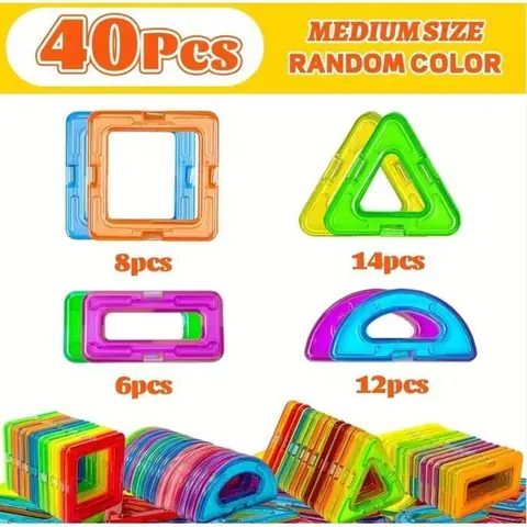 JustForVibe - 40 pièces géométriques de construction magnétiques/aimantés enfant - Jouet éducatif STEM - 40PCS