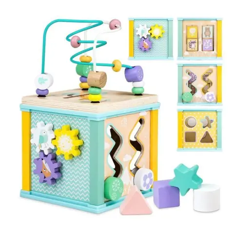 Cube dactivités en bois - 11 activités - Labyrinthe puzzle trieur de formes - Mixte