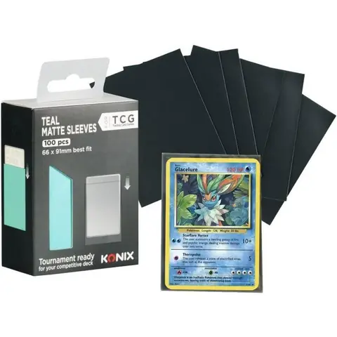 Protège-cartes - Konix - Matte Sleeves 66 x 91 mm compétition - 100 pochettes - Magic The Gathering Pokémon - Bleu turquoise