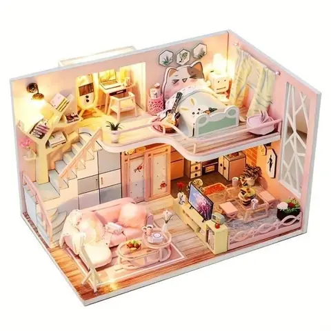 Maison de Poupée Bricolage - ZGEER - Kit Dollhouse en Bois avec Meubles - Jouet pour Enfant