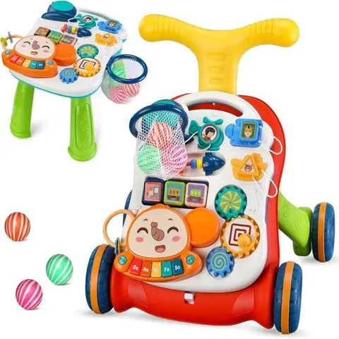 Trotteur et Table Activité Bébé 2 en 1 Chariot de Marche avec Centres Dactivités Multifonctionnels Détachables Jouets Musical