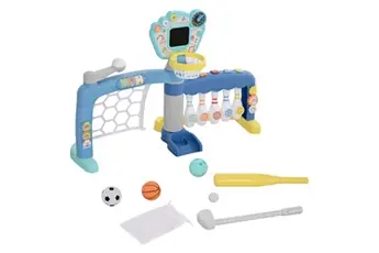 Jeux sportifs 5 en 1 enfant 18-48 mois - foot, basket, golf, baseball, bowling - effets lumineux sonores bleu