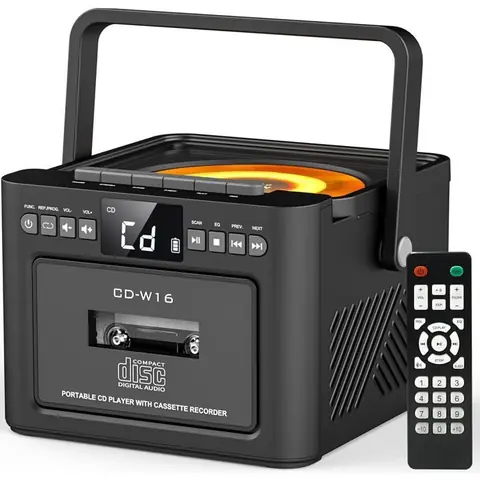 Lecteur CD cassette Boombox Bluetooth 5.1 avec batterie 5000 mAh lecteur CD rechargeable avec radio FM télécommande pour la
