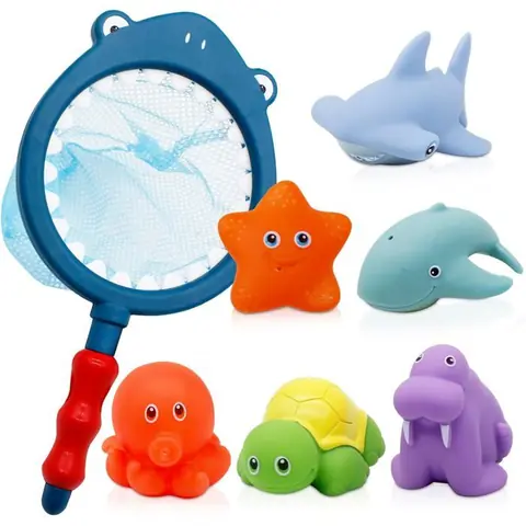 Jouets de Bain Bébés 7 Pièce Jeux de BainAnimaux Jouets FlottantsJouet de PiscineSalle de Bain Jouets pour Garcon FilleFilet