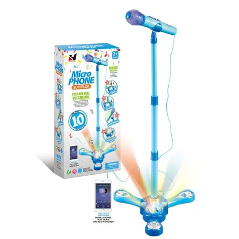 Microphone et Support de Karaoké pour Enfants Support Réglable Lumières LED Colorées Jouets Musicaux Cadeaux pour Enfants