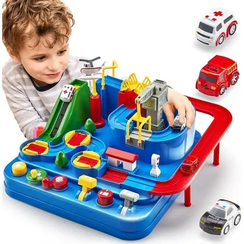 Piste de Voiture Jouet Enfant 3 Ans de Grande Taille Circuit Enfant avec Hélicoptère Buspour Enfant Garçon Fille 3 4 5 6 Ans