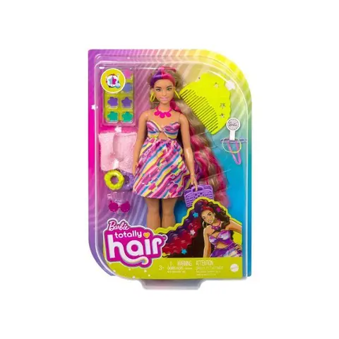 Coffret pour Barbie Ultra Chevelure Colorée + 16 accessoires - Set Poupée Mannequin et carte animaux