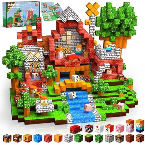 Jeu de construction magnétique 150 pièces NABAN – Style pixel rétro – Dès 3 ans – Crée ton monde façon Minecraft